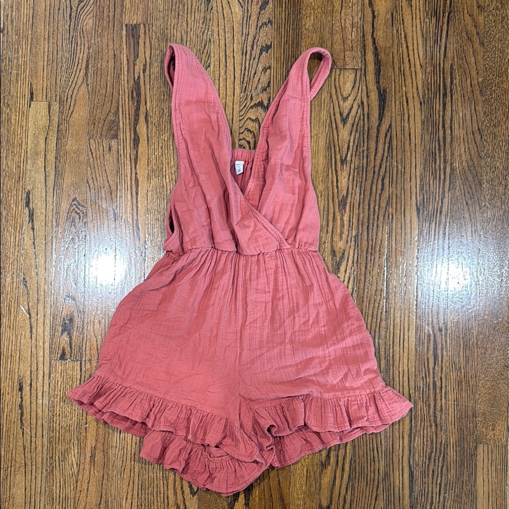 BP Pink Ruffled One Piece Romper with Deep V-Neck